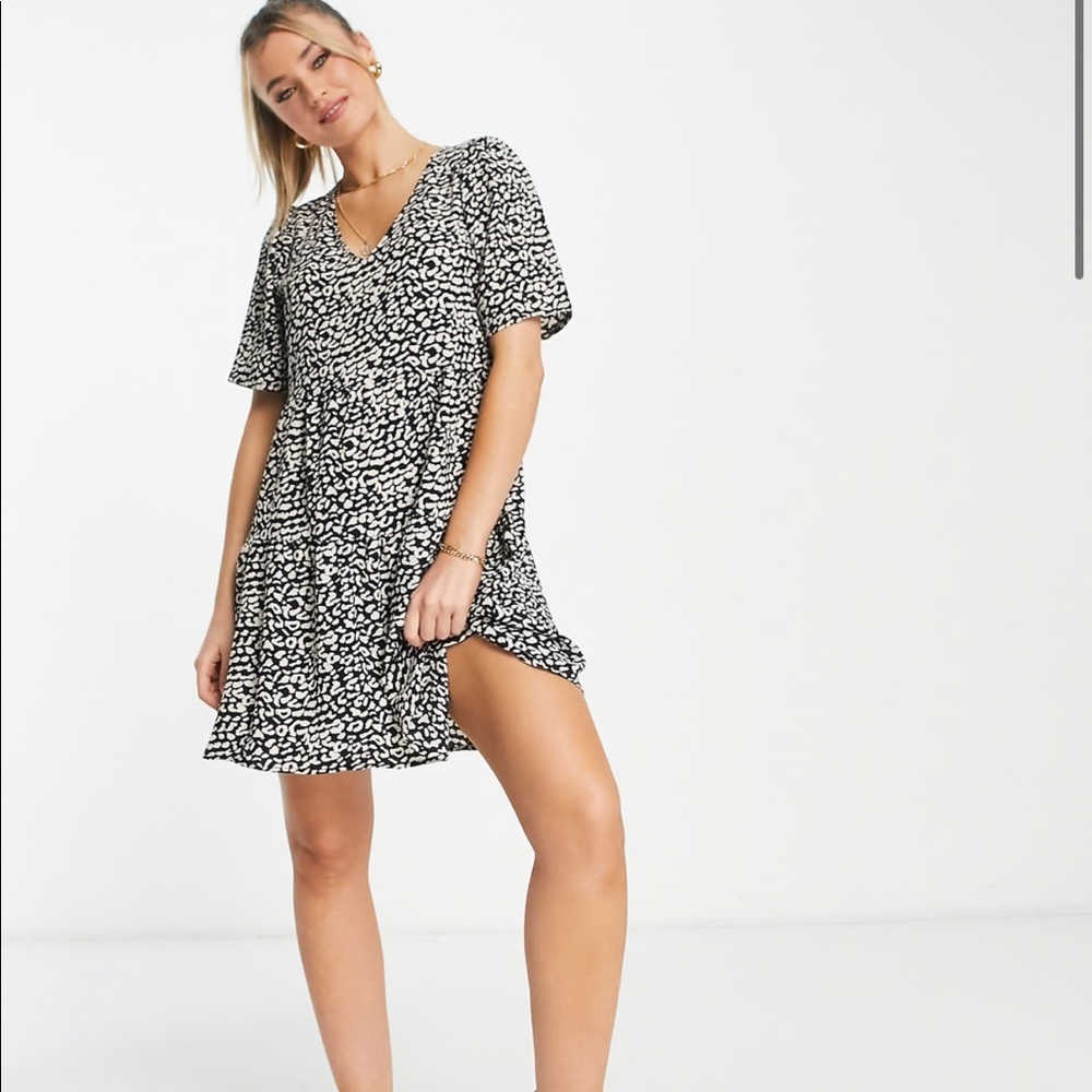 JDY Babydoll Dress in Black Animal Print - Medium (NWT)